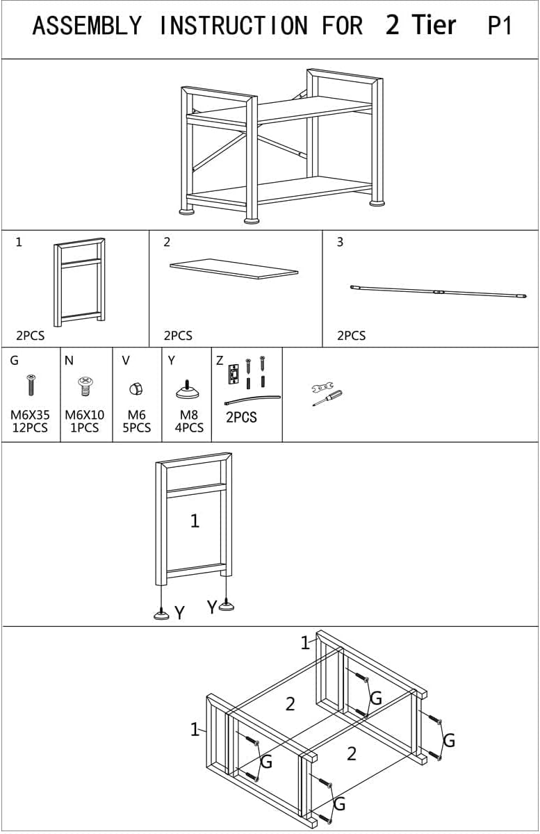 2 Tier Industrial Style Bookshelf Storage Rack F3811