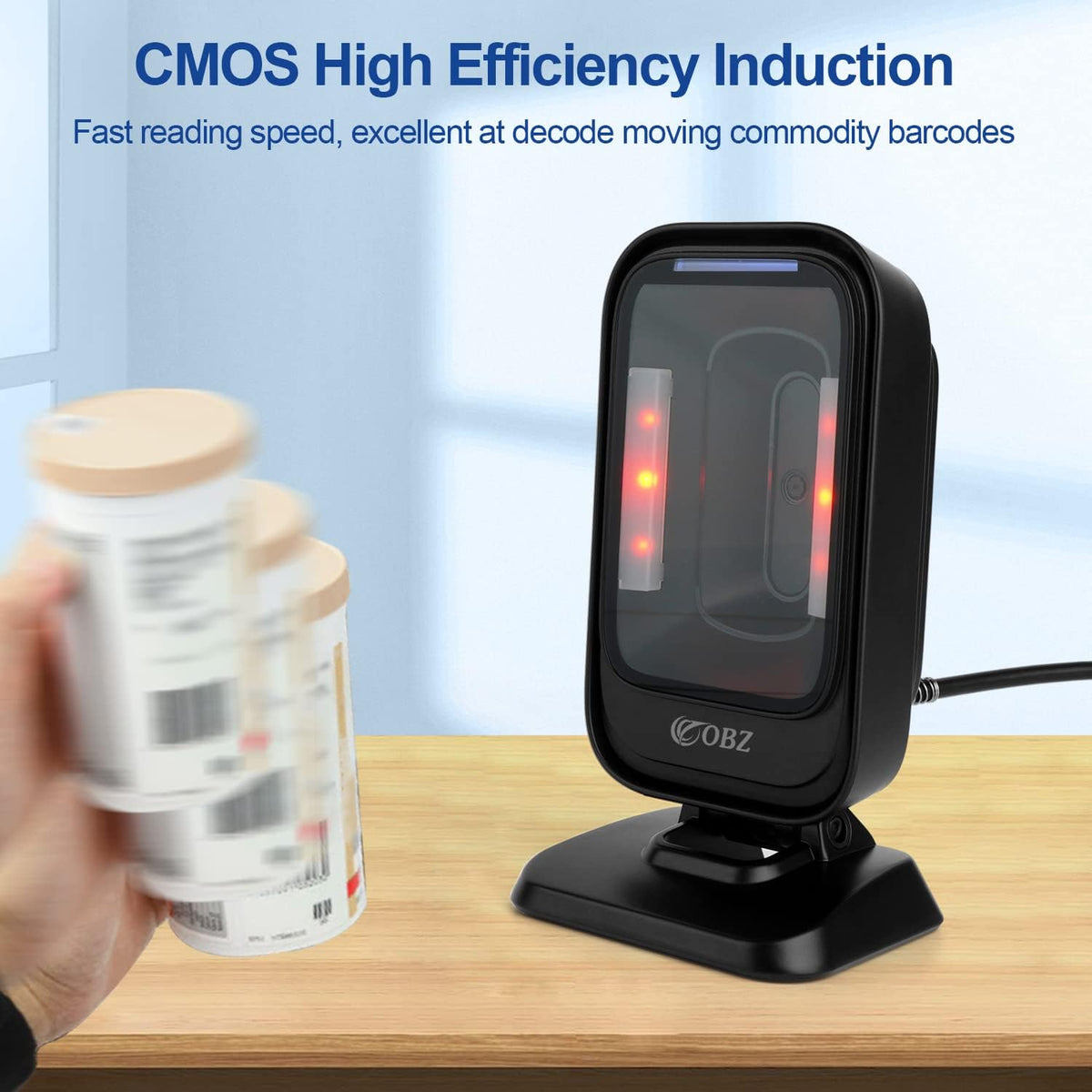 Desktop Barcode Scanner, Omnidirectional Hands-Free USB Wired Barcode Reader B18066
