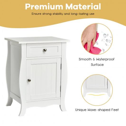White Wooden Accent End Table with Drawer L118