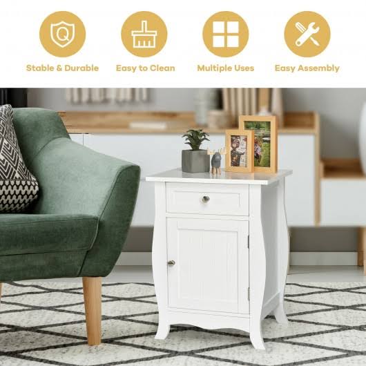 White Wooden Accent End Table with Drawer L118