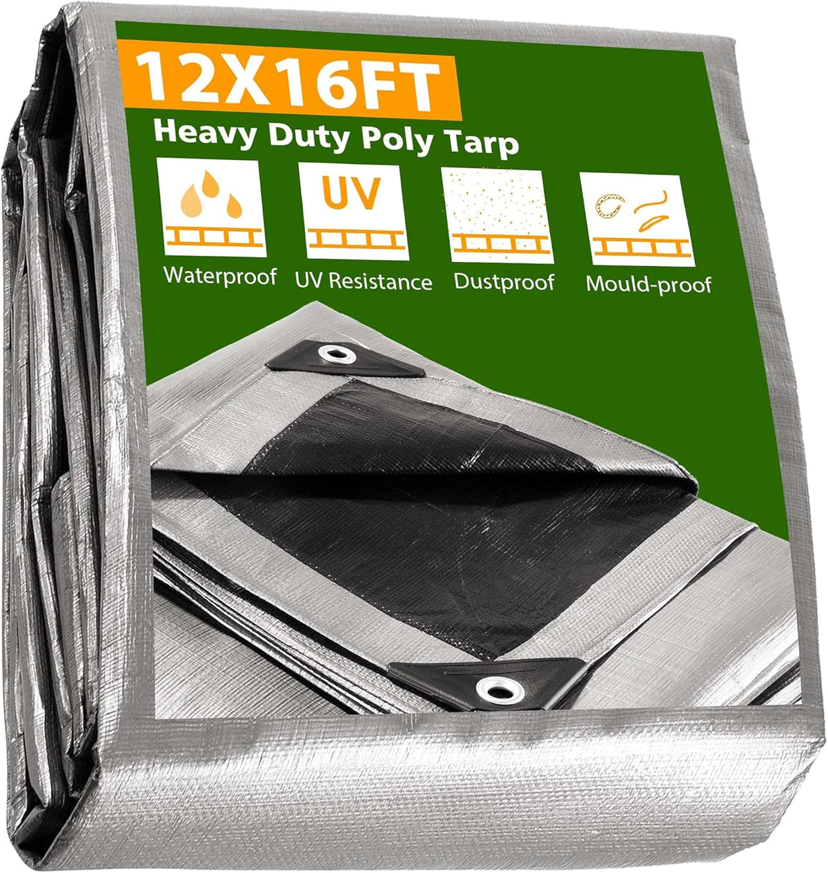 12x16ft Heavy Duty Waterproof Poly Tarp with Eyelets K826712