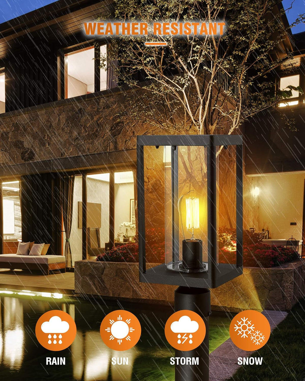 Sand Textured Black Cast Aluminum Outdoor Post Light with Clear Cylinder Glass E740