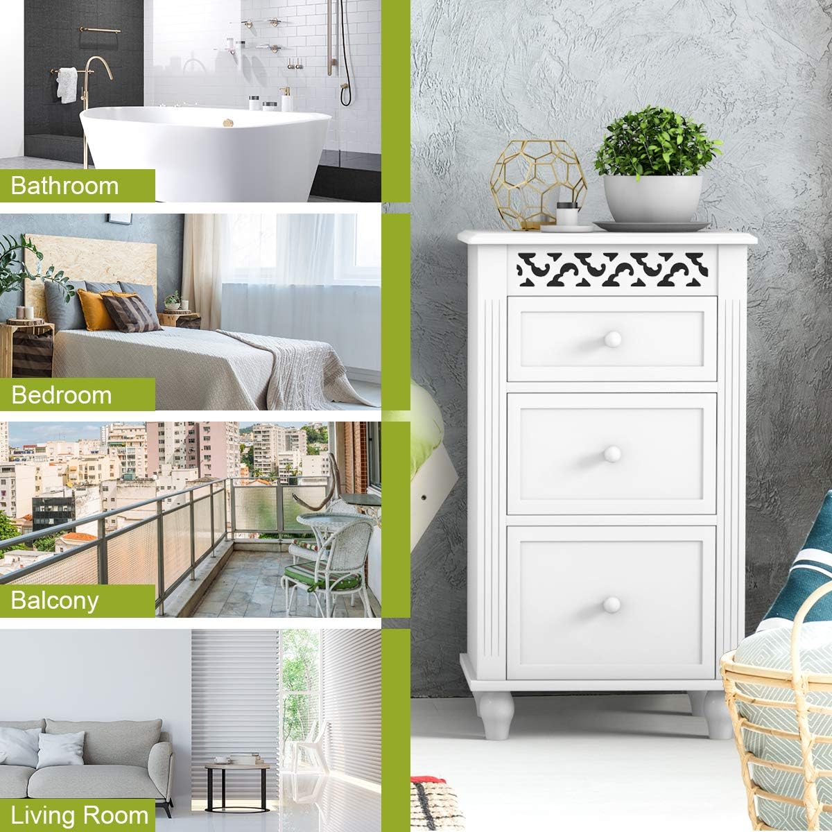 White 3 Drawer Wood Storage Cabinet Z799230
