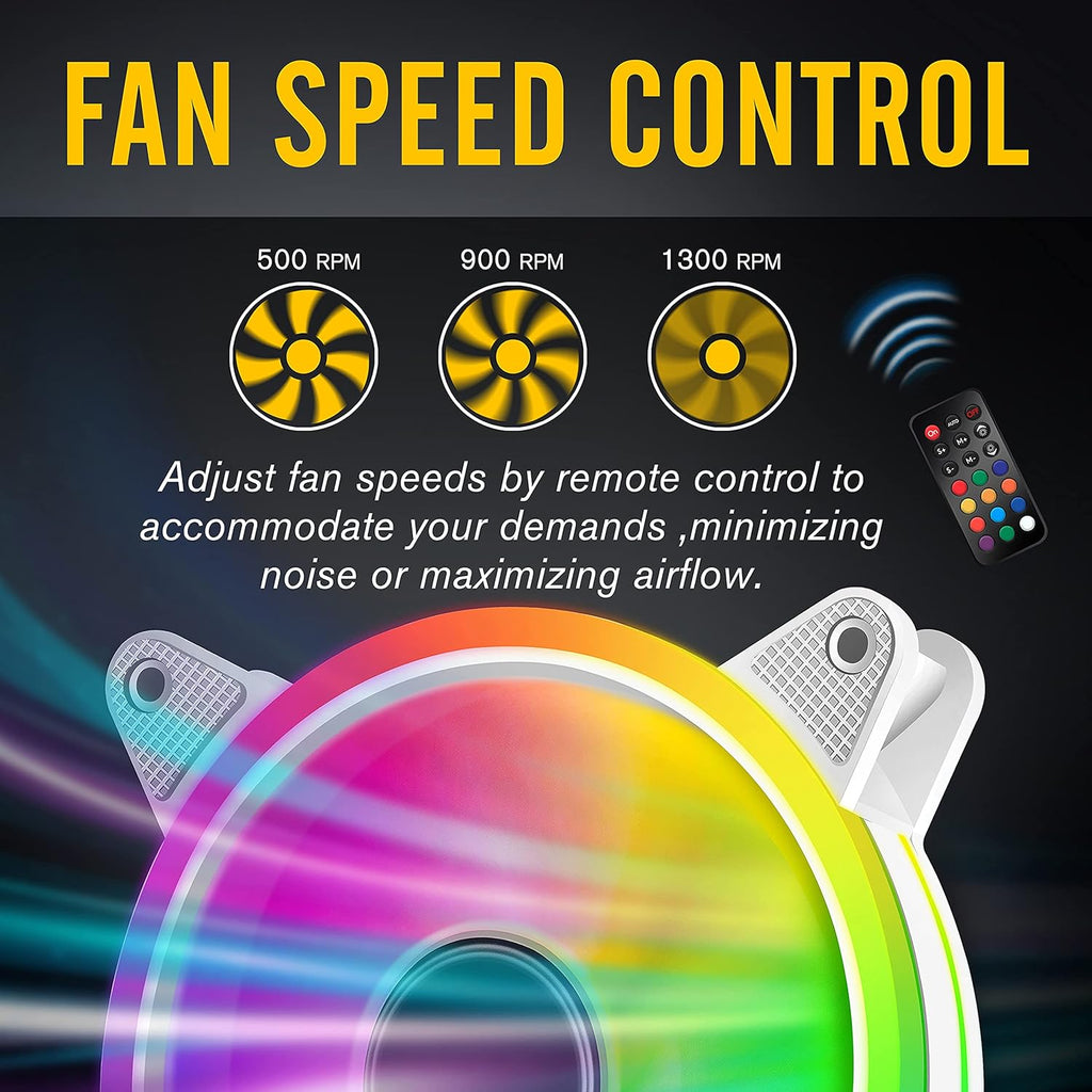 White 120mm RGB Case Fan with Hub and Remote, 6 Pack B375208