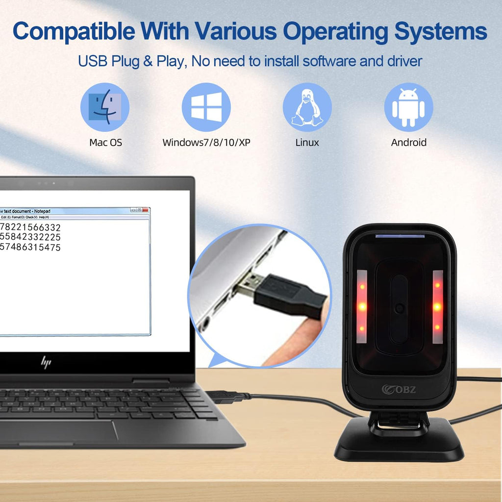 Desktop Barcode Scanner, Omnidirectional Hands-Free USB Wired Barcode Reader B18066