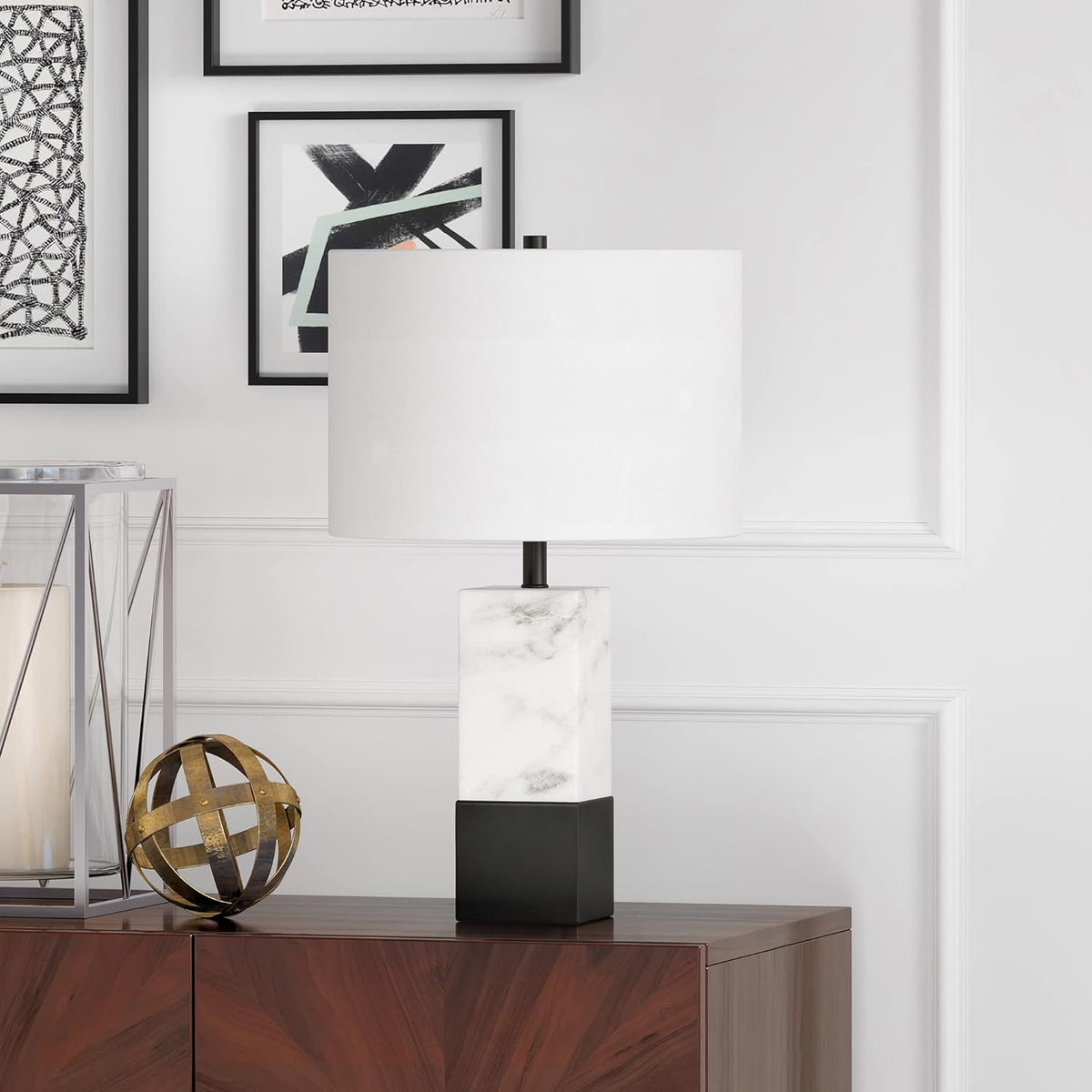 Marble Table Lamp with Fabric Shade F23545