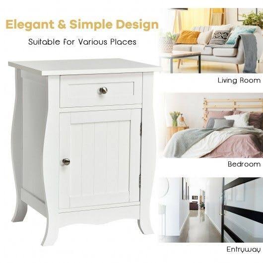 White Wooden Accent End Table with Drawer L118
