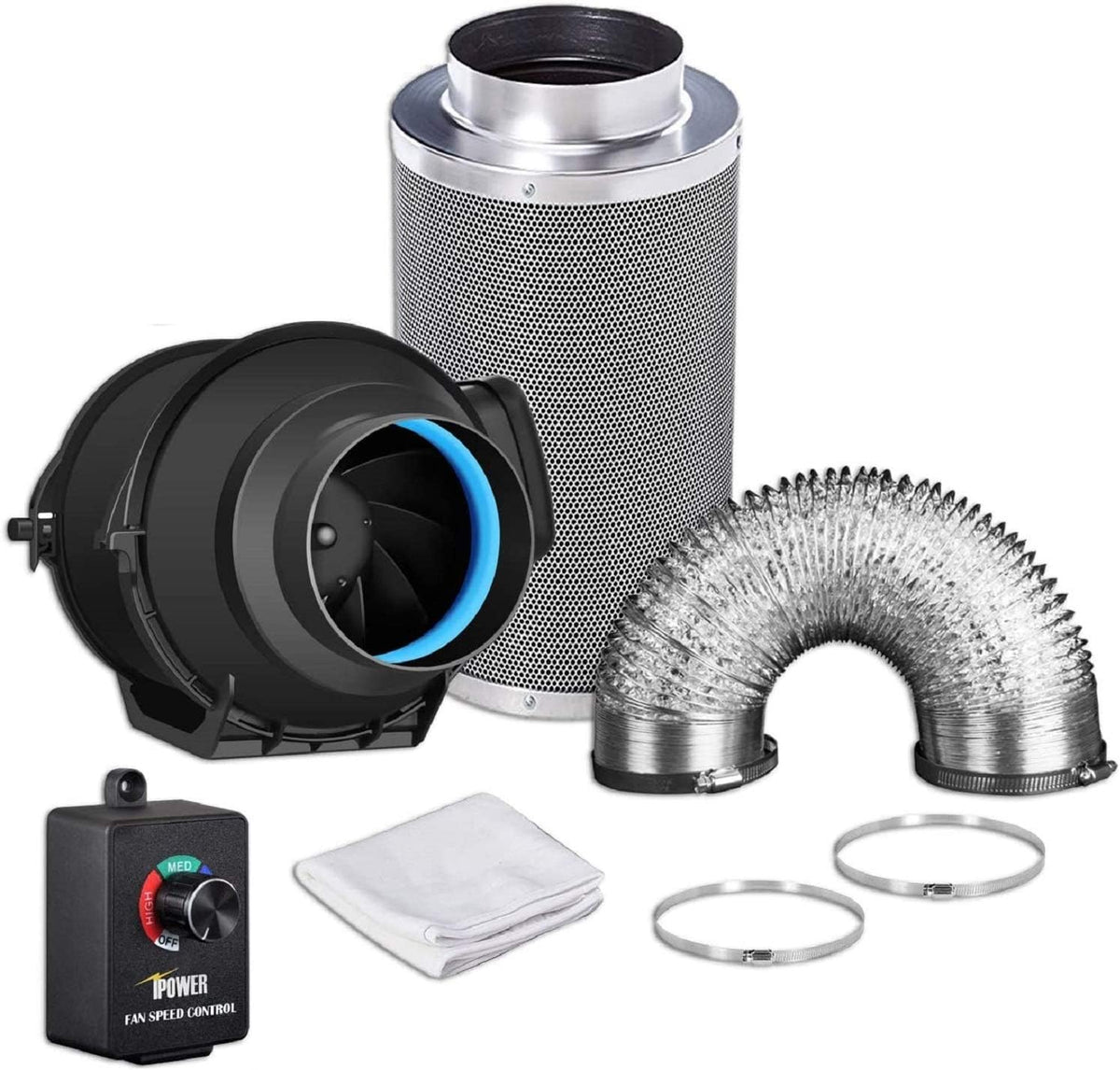 4 Inch 118 CFM Inline Fan Carbon Filter 8 Feet Ducting Combo B2254