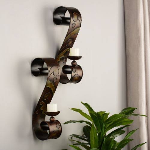 Set of 2 Brown Metal Wall Mount Candle Sconces C590