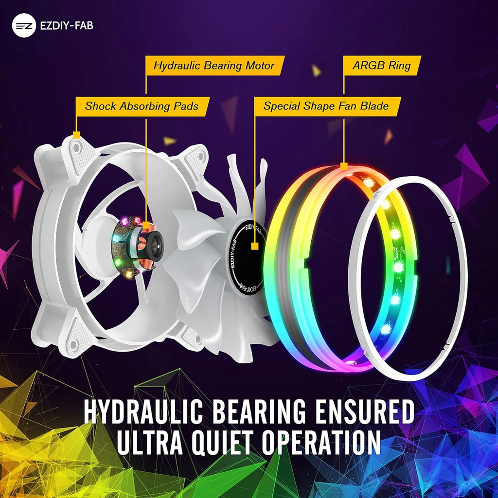 White 120mm RGB Case Fan with Hub and Remote, 6 Pack B375208