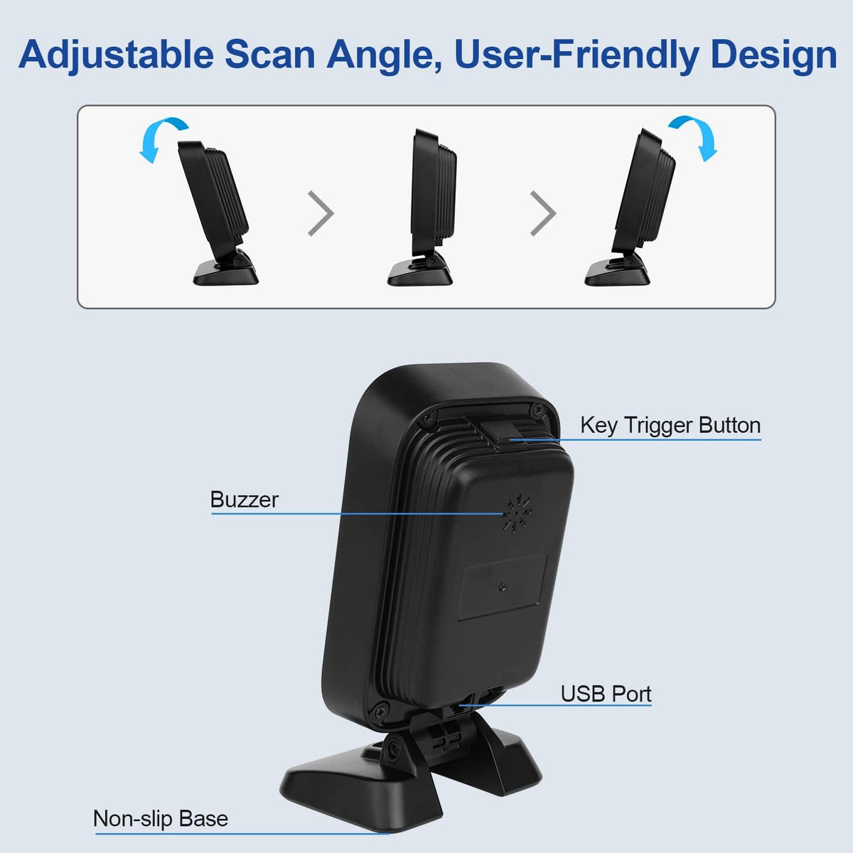 Desktop Barcode Scanner, Omnidirectional Hands-Free USB Wired Barcode Reader B18066