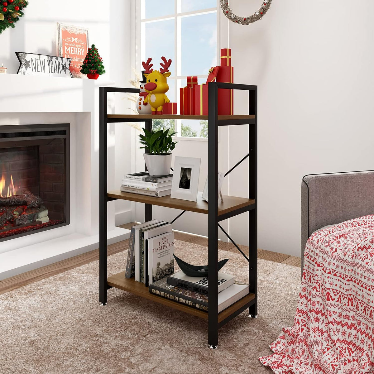 2 Tier Industrial Style Bookshelf Storage Rack F3811