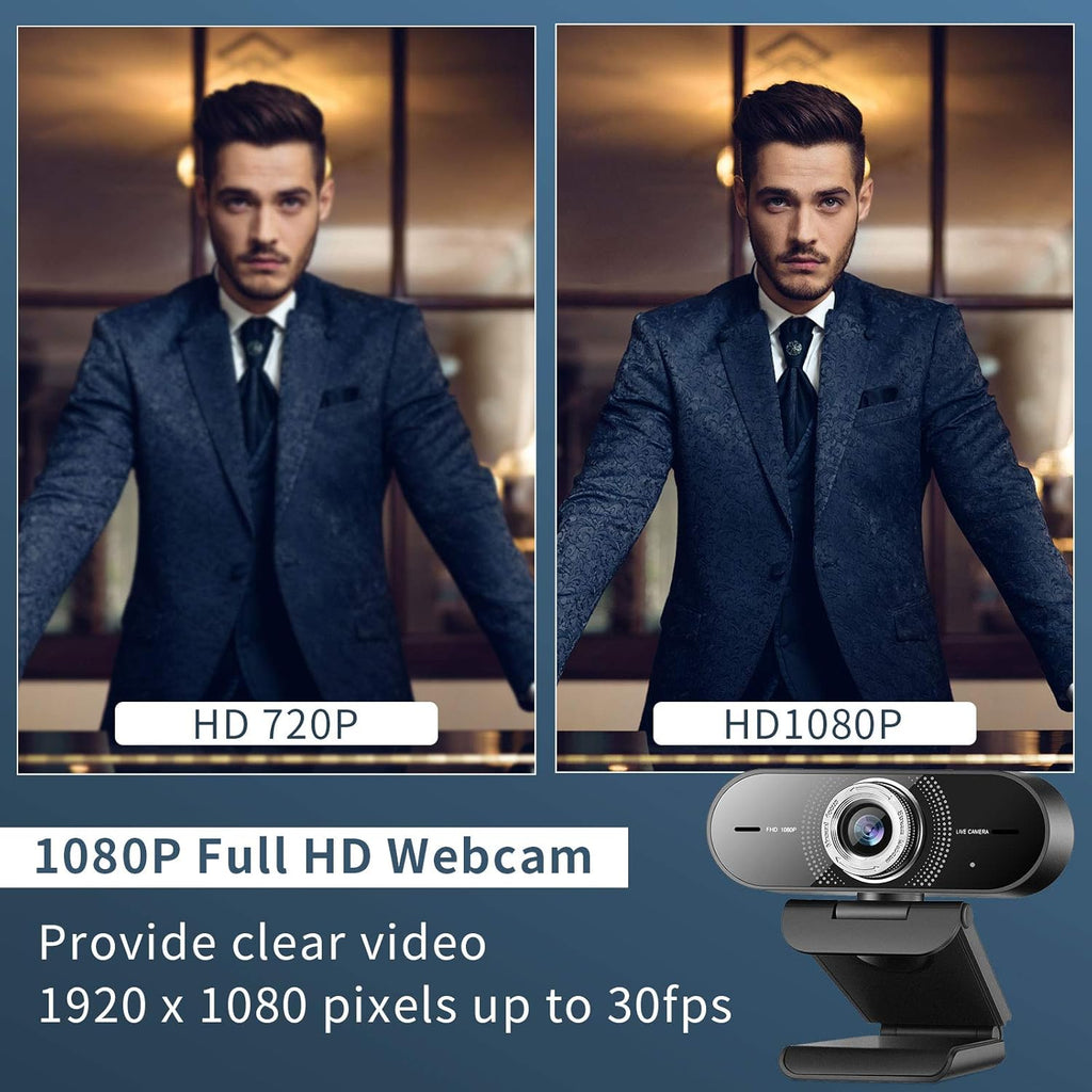 1080P Computer Camera with Microphone, Wide Angle Manual Focus Webcam U70156