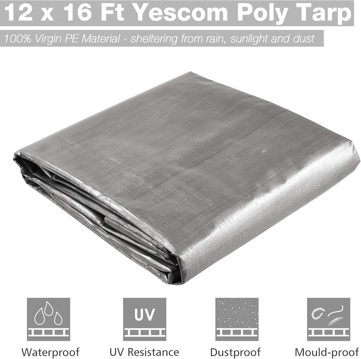 12x16ft Heavy Duty Waterproof Poly Tarp with Eyelets K826712