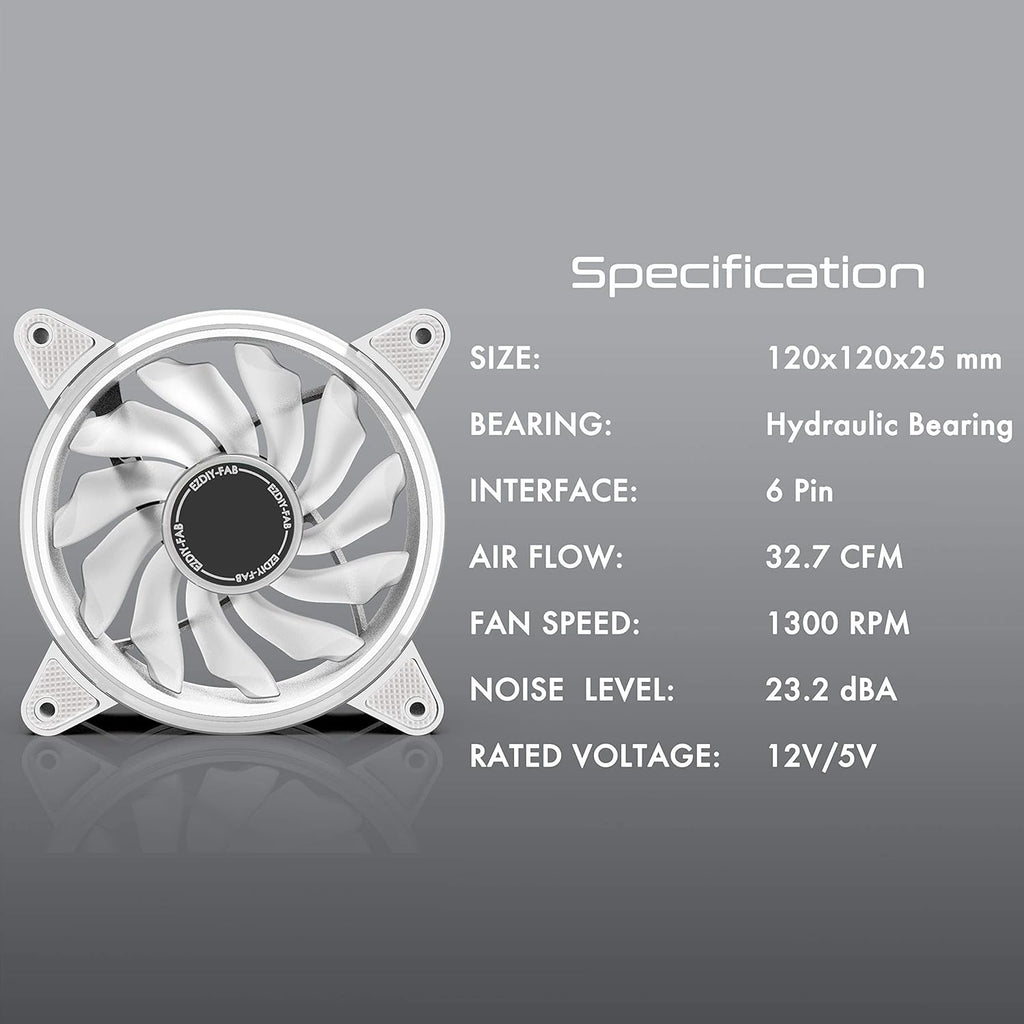 White 120mm RGB Case Fan with Hub and Remote, 6 Pack B375208