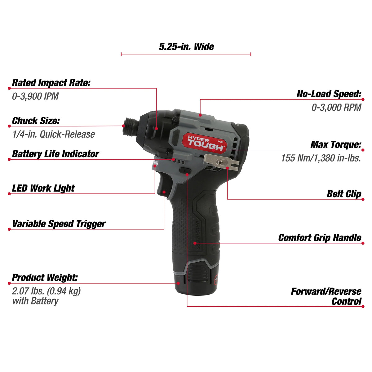 12V Max Lithium-Ion Cordless Brushless Impact Driver with Battery and Charger I39739