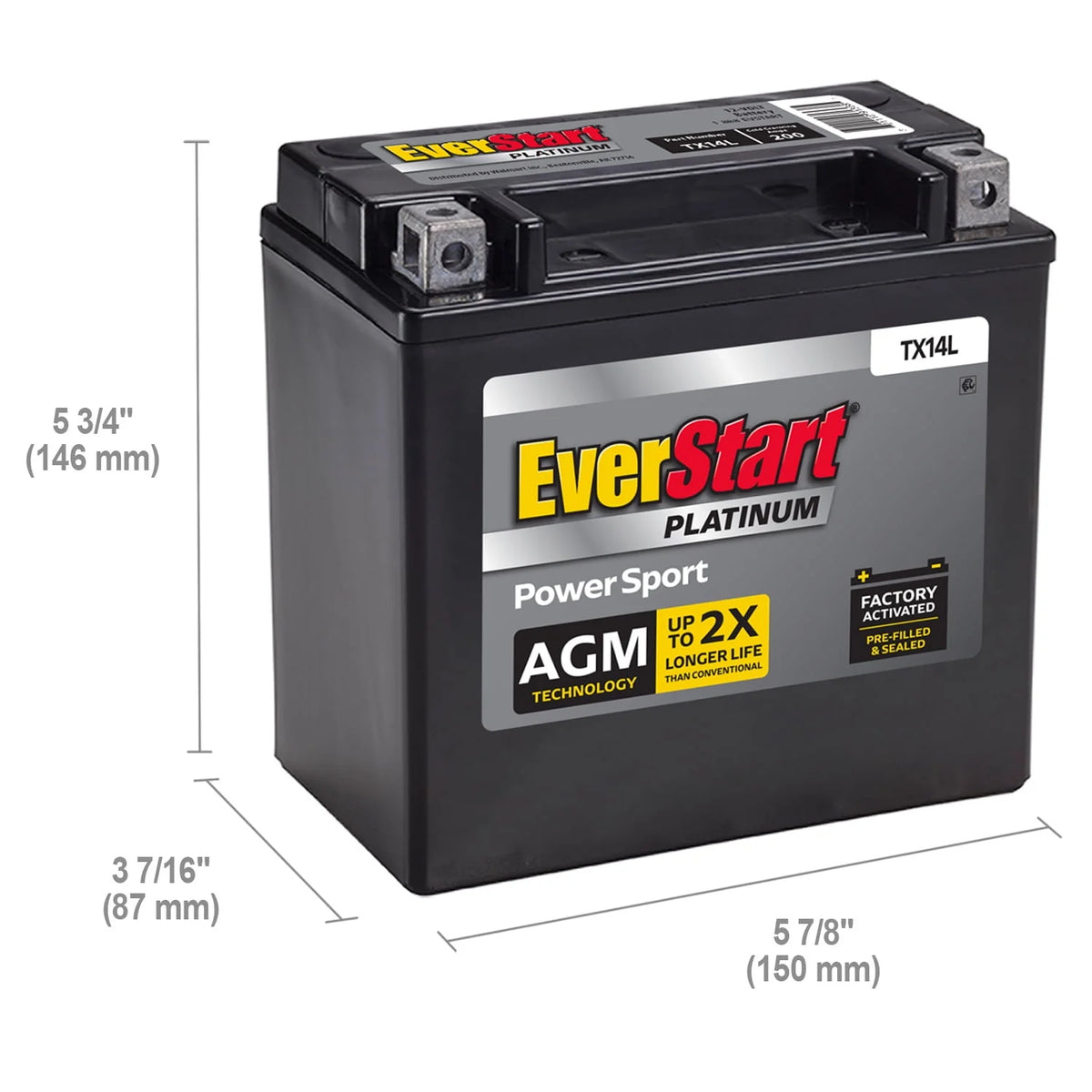 AGM Power Sport Battery Group Size TX14L 12 Volt 200 CCA I6830