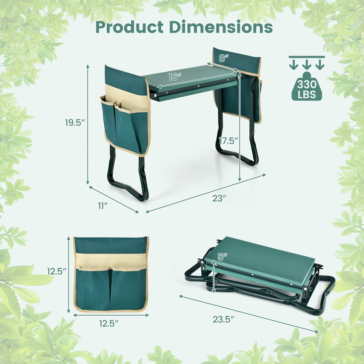 Folding Garden Kneeler Seat Bench with Tool Pouches G8833