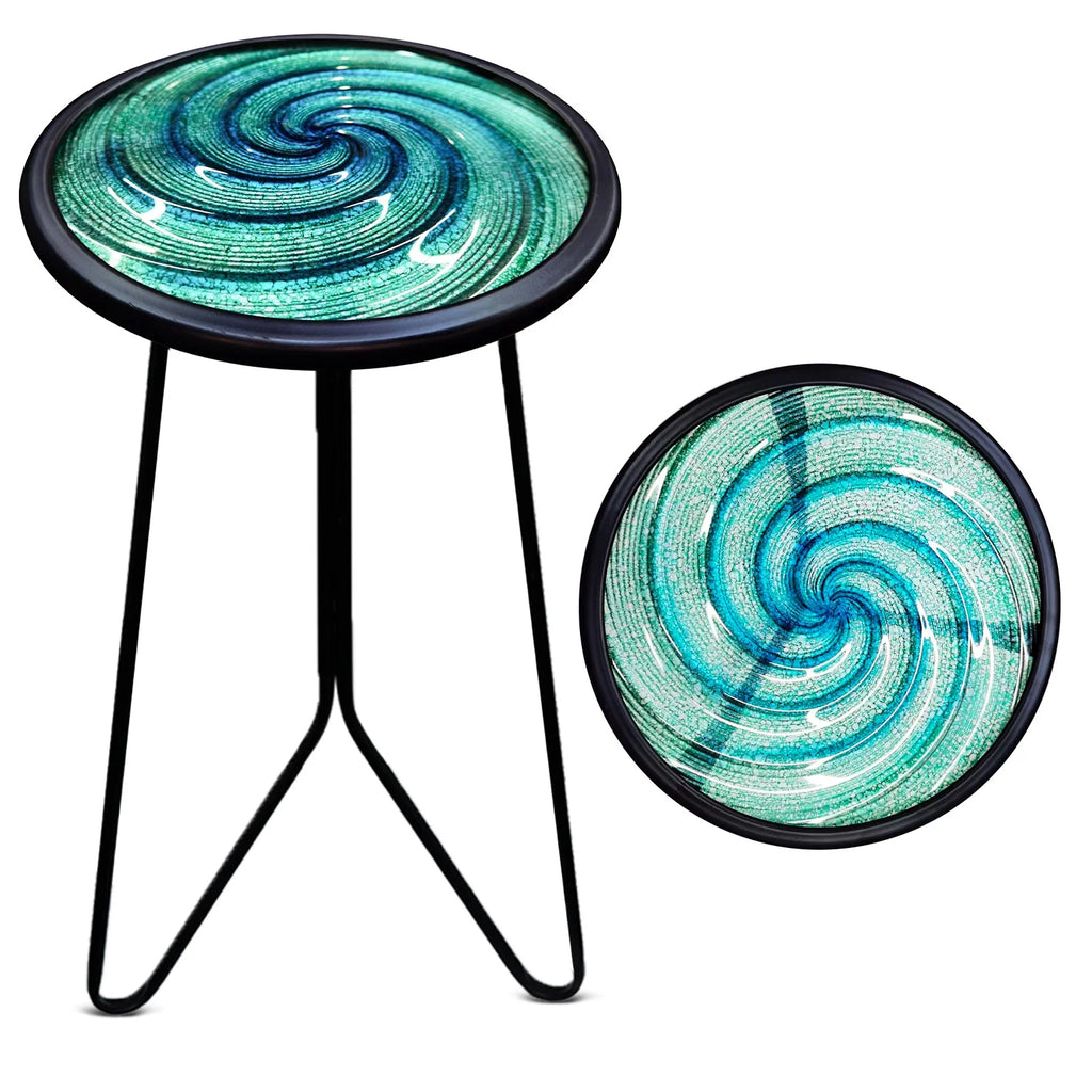 Mosaic Metal Round Glass Table 12x12x22 inch H80932