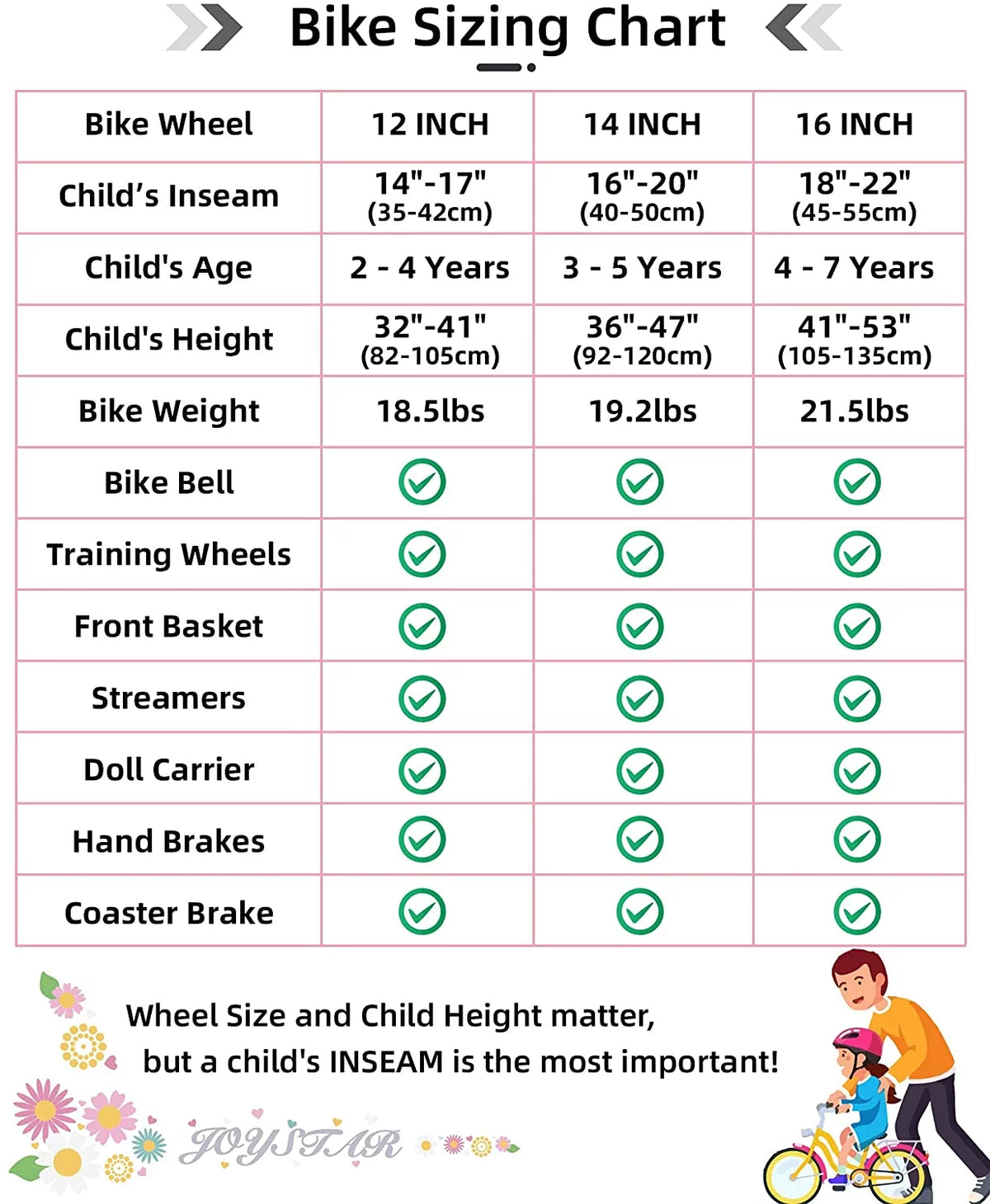16 Inch Kids Bike with Training Wheels Basket White D775