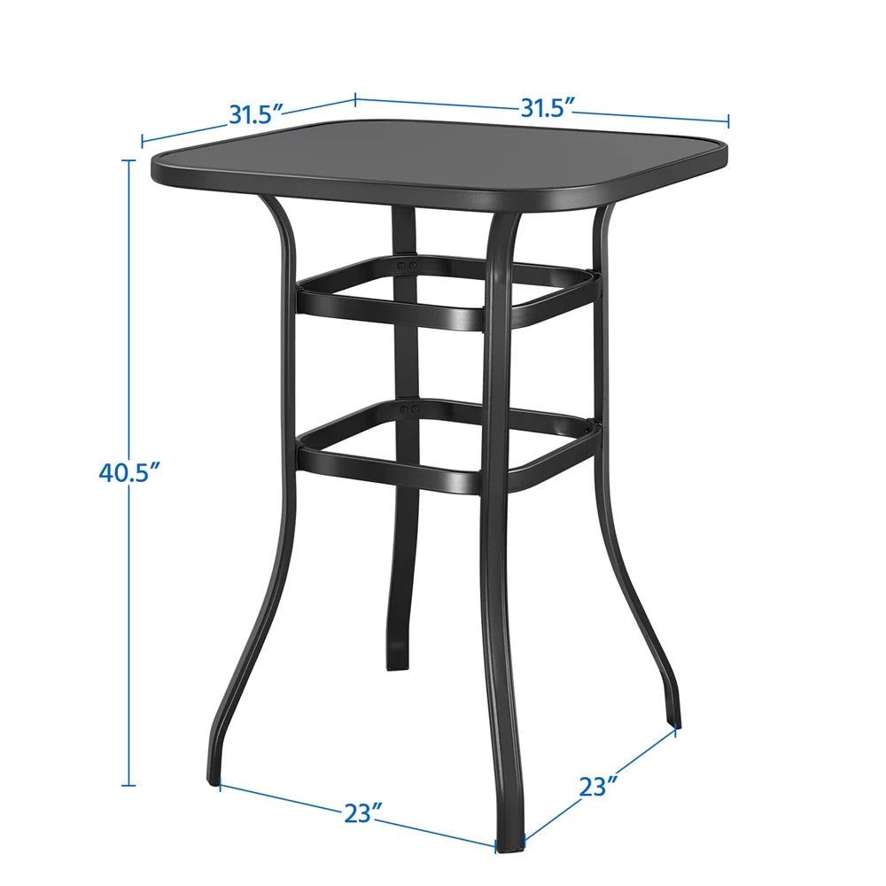 Black Bar Height Outdoor Bistro Table with Tempered Glass Tabletop N7340