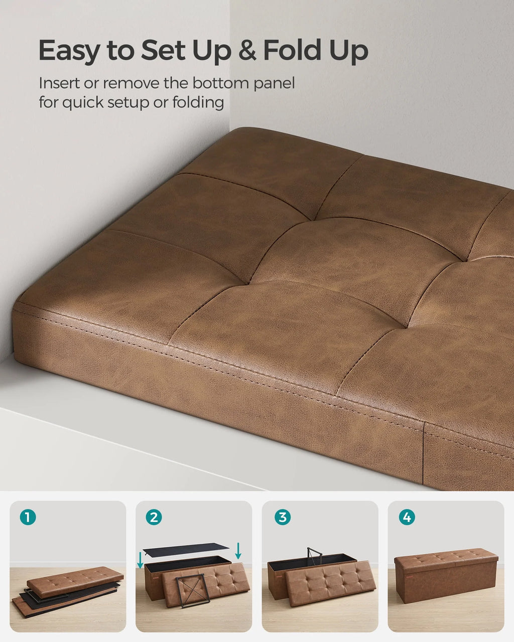 Black Folding Storage Ottoman Bench U487