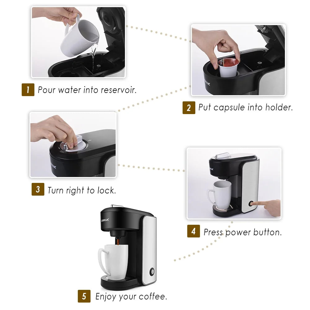 1000W Single Serve Stainless Steel Coffee Maker Y468