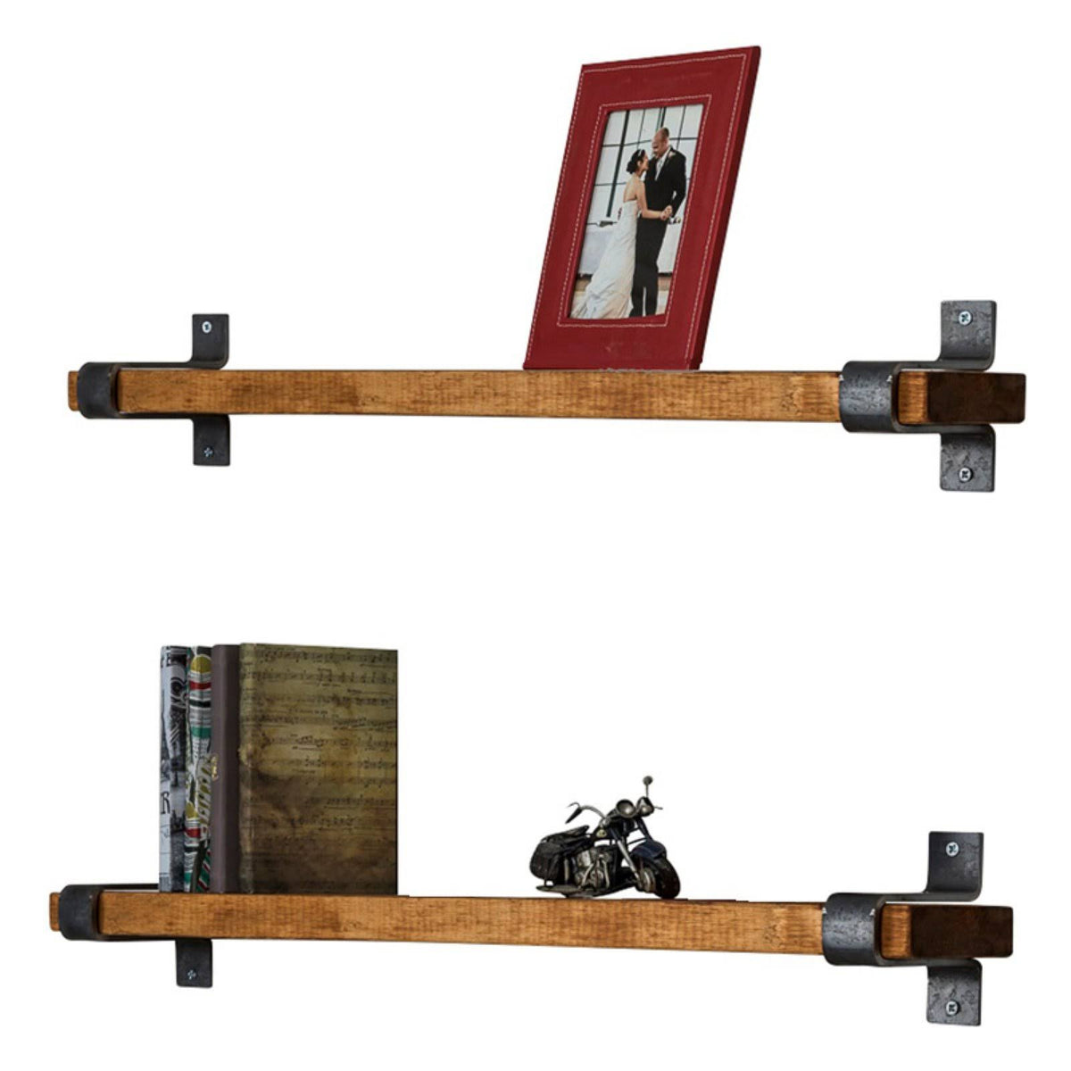Set of 2 Walnut Floating Wall Shelves C1044