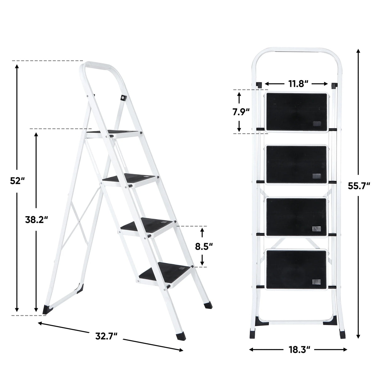 Folding 4-Step Ladder 330 lbs Capacity Steel Frame W903627