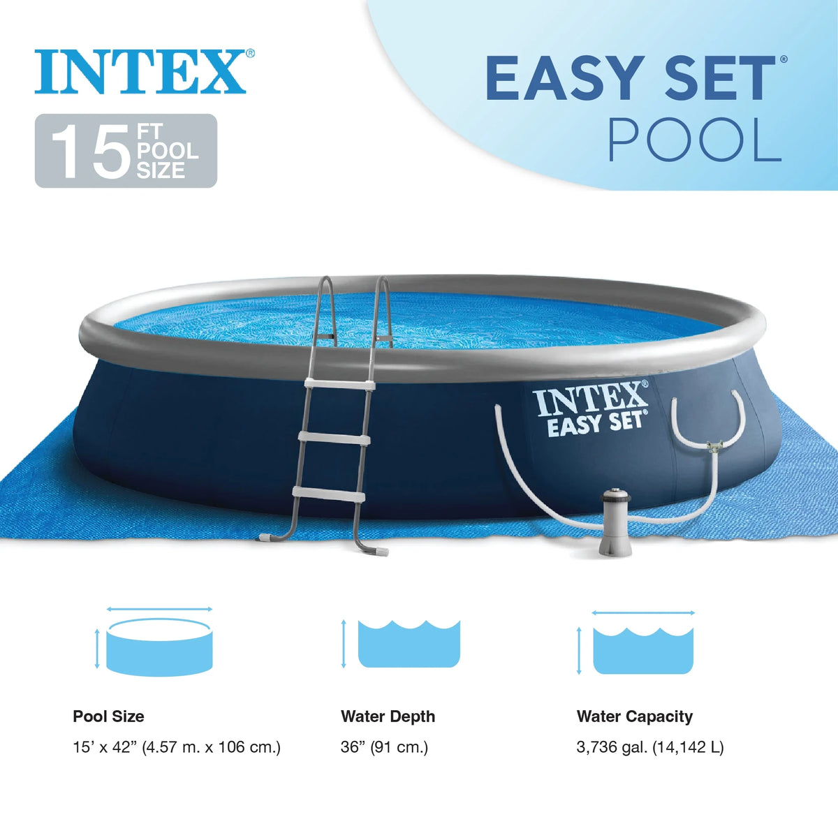 15' x 42 Inflatable Above Ground Swimming Pool Set N557213