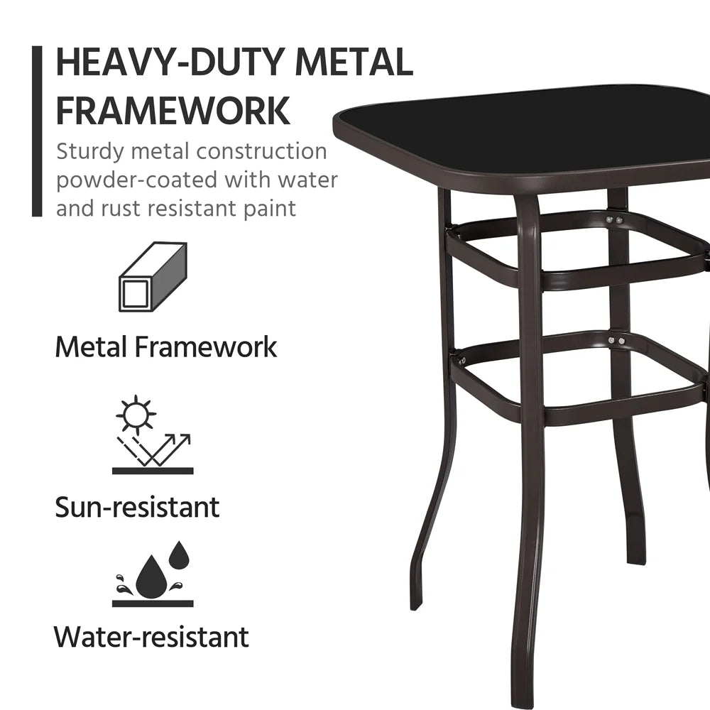 Black Bar Height Outdoor Bistro Table with Tempered Glass Tabletop N7340
