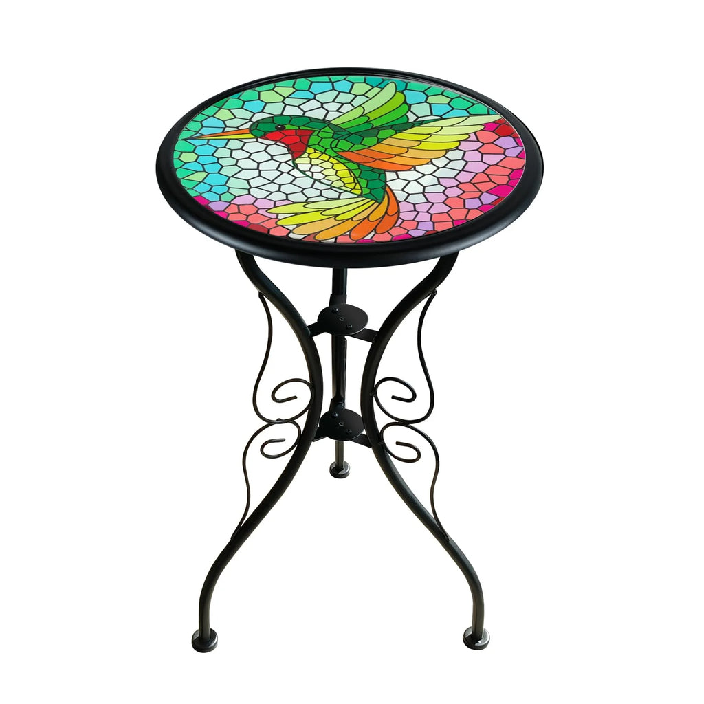Mosaic Metal Round Glass Table 12x12x22 inch H80932
