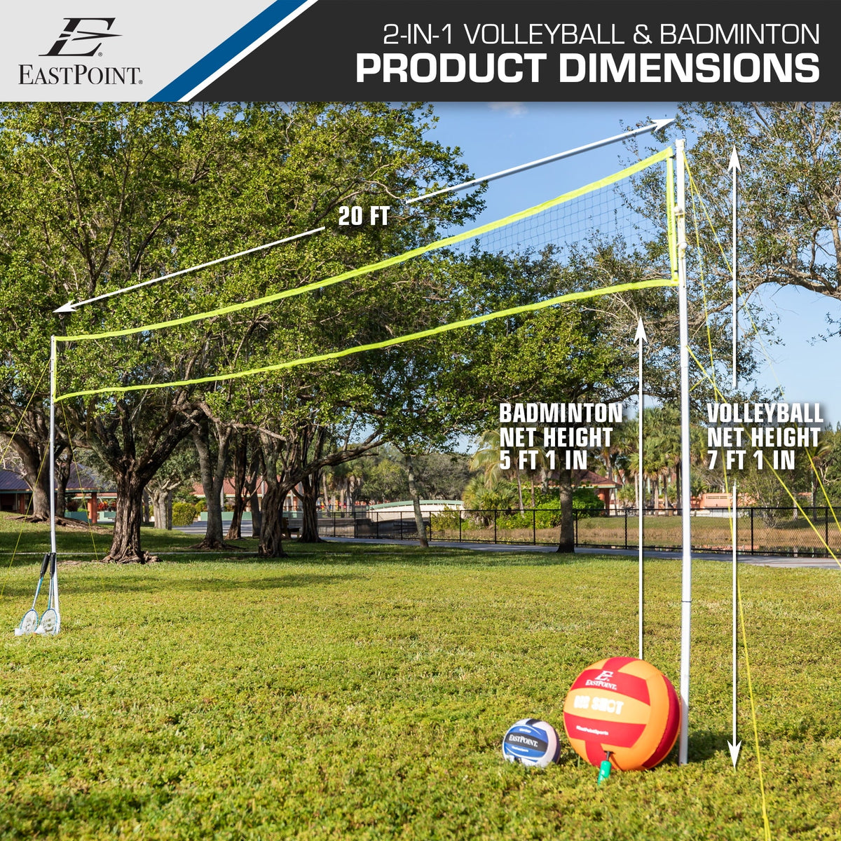 Volleyball and Badminton Combo Set with Adjustable Height Net D772565