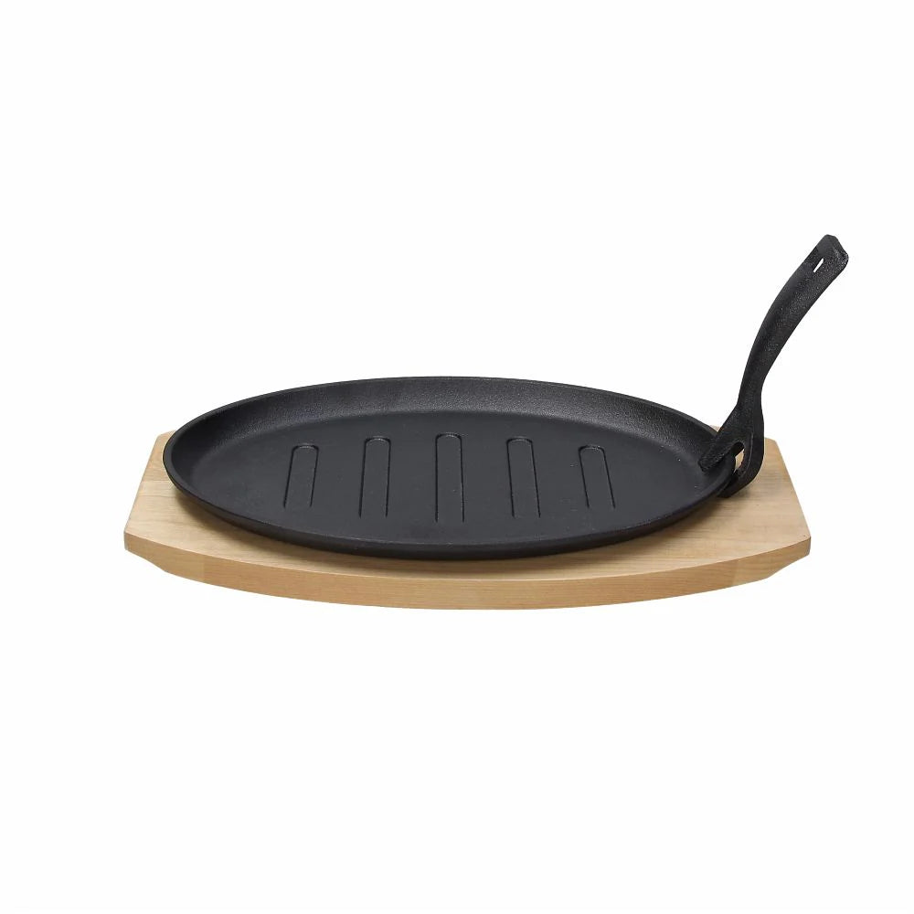 Cast Iron Oval Frying Pan with Beech Trivet 27x17cm A5370