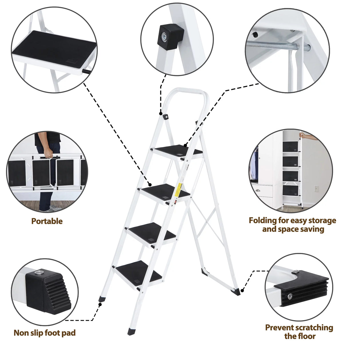 Folding 4-Step Ladder 330 lbs Capacity Steel Frame W903627