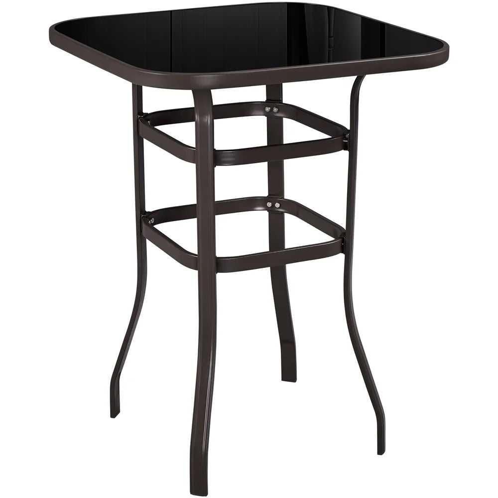 Black Bar Height Outdoor Bistro Table with Tempered Glass Tabletop N7340