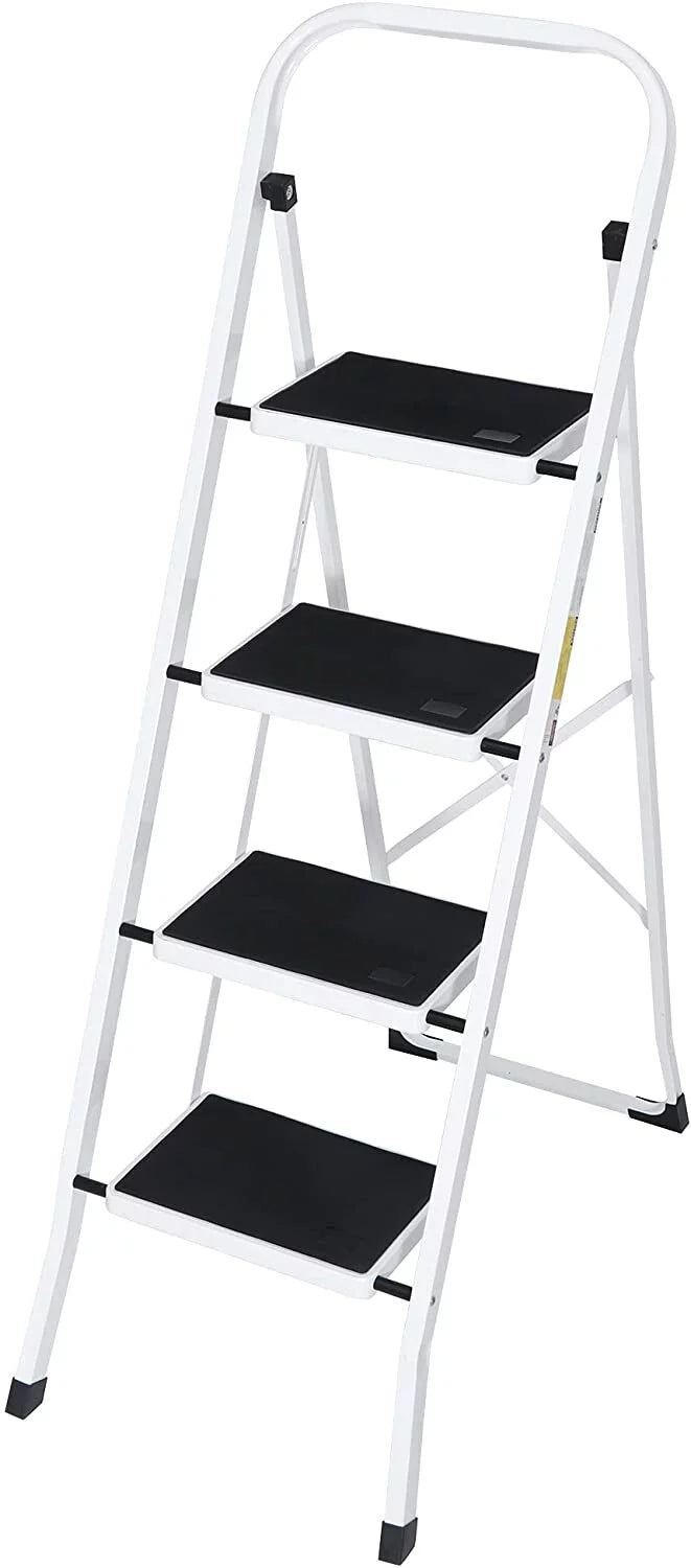 Folding 4-Step Ladder 330 lbs Capacity Steel Frame W903627