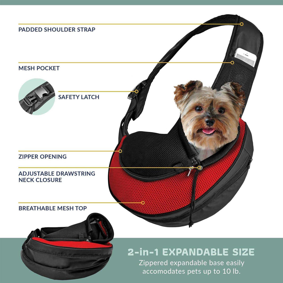 Expandable Pet Carrier Sling Bag U2089
